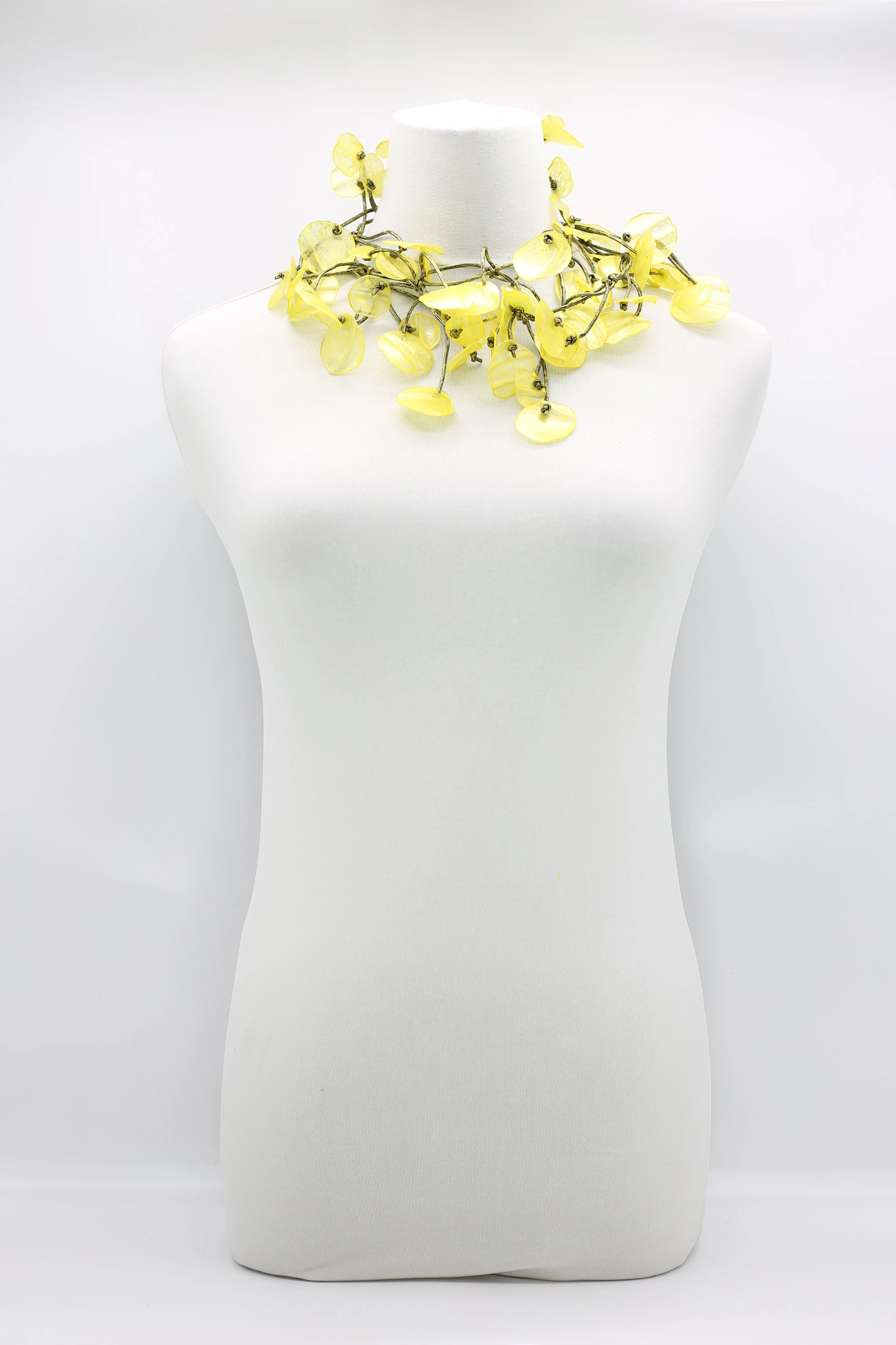 RECYCLED PLASTIC BOTTLES WATER LILY LEAF NECKLACES - HAND BRUSHED, LONG