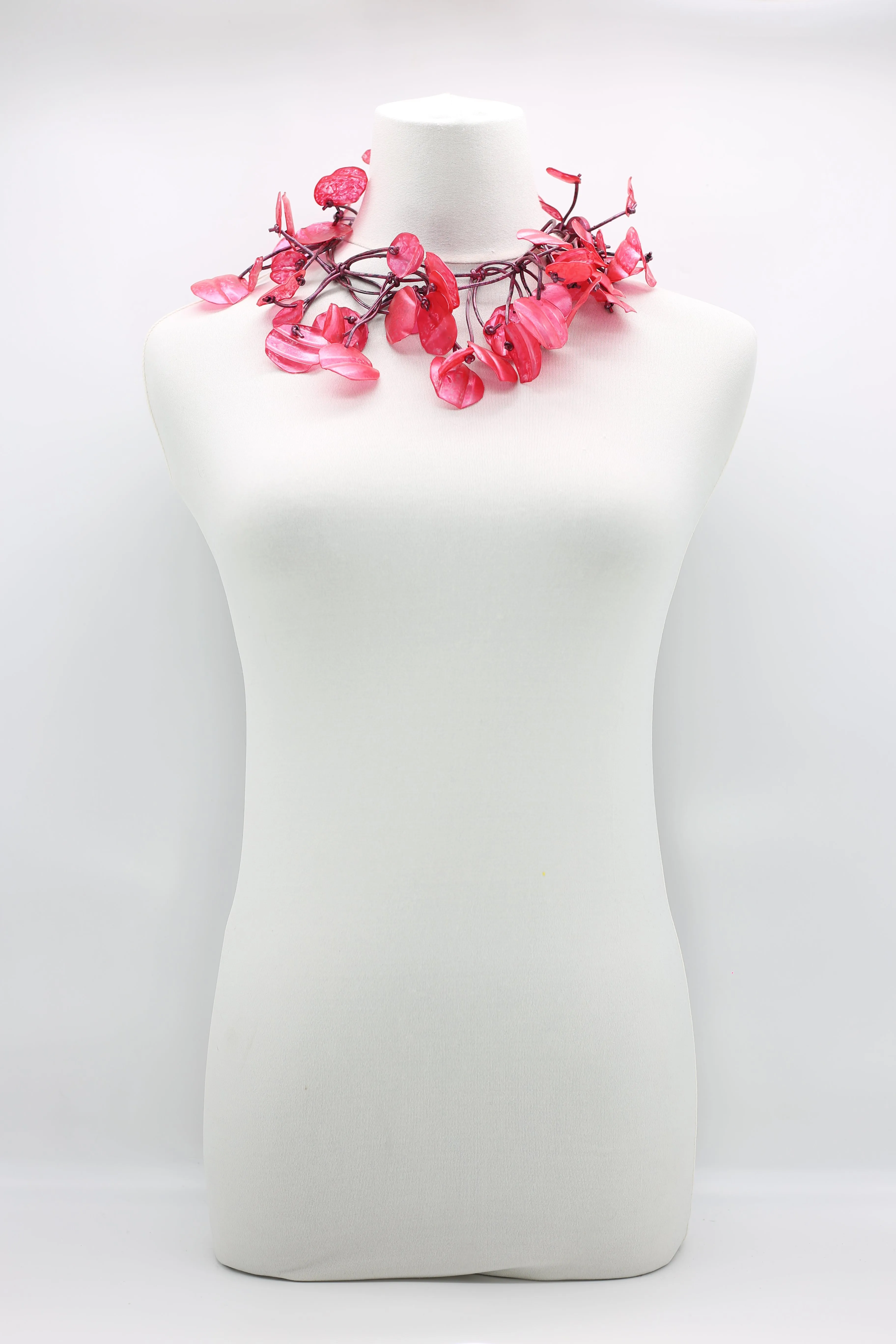 RECYCLED PLASTIC BOTTLES WATER LILY LEAF NECKLACES - HAND BRUSHED, LONG