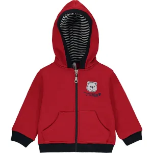 Red Cotton Zip-Up Top