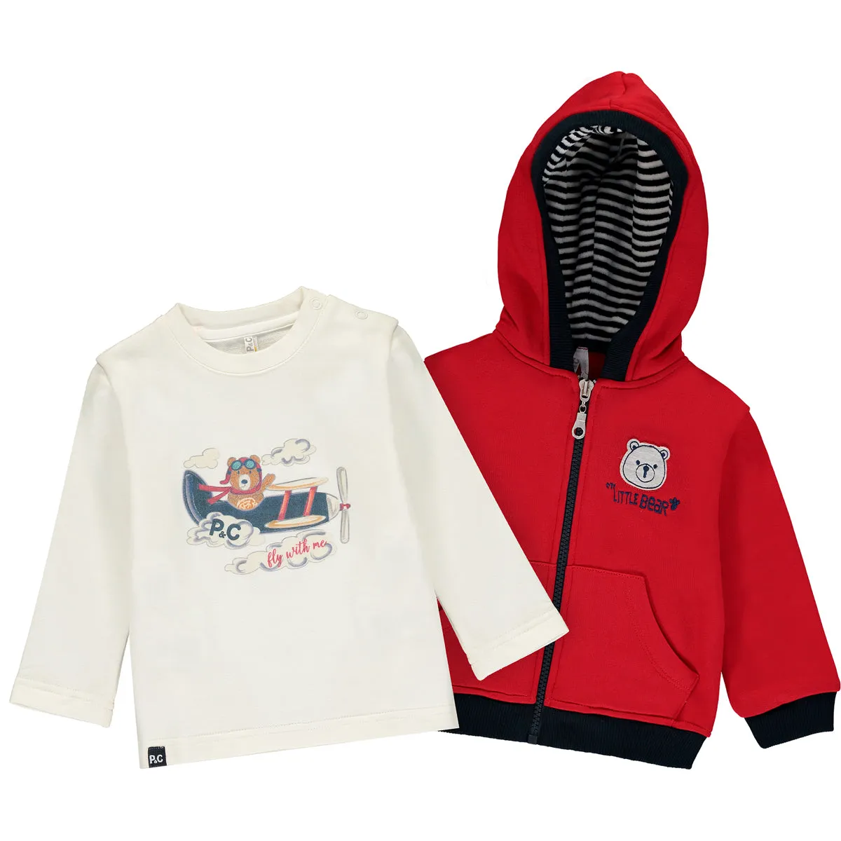 Red Cotton Zip-Up Top
