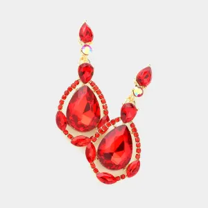 Red Crystal and Rhinestone Teardrop Pageant Earrings | Prom Earrings | 413524