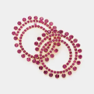Red Crystal Cluster Swirl Round Pageant Earrings  | Evening Earrings | 604448