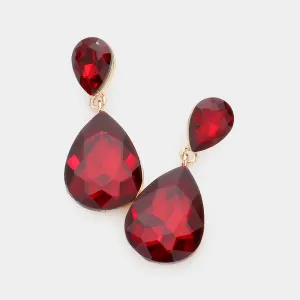 Red Crystal Double Teardrop Pageant Earrings for Little Girls | 387931