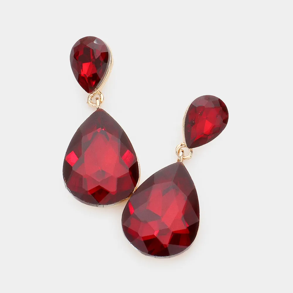 Red Crystal Double Teardrop Pageant Earrings for Little Girls | 387931