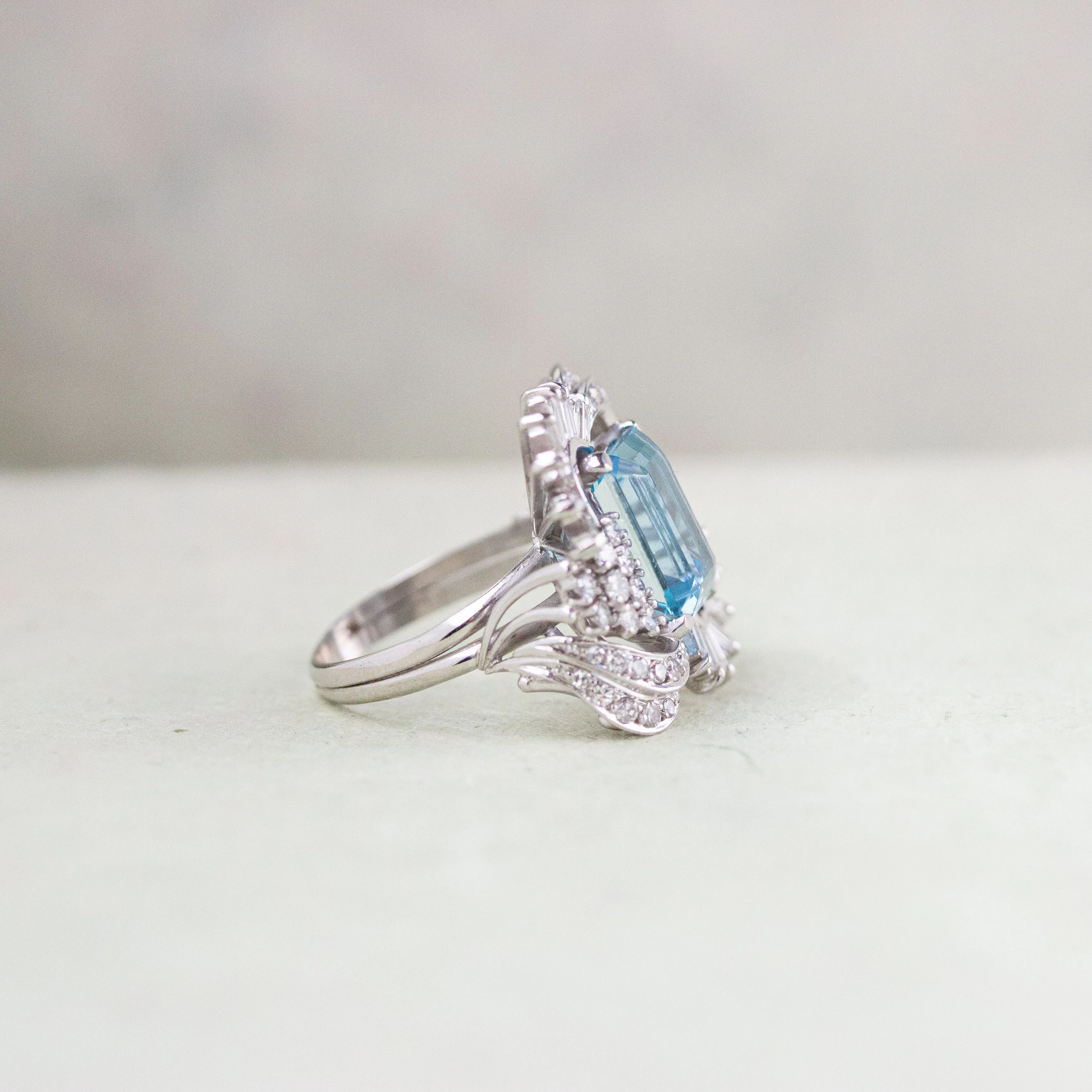 Retro Aquamarine & Diamond Cocktail Ring, Platinum