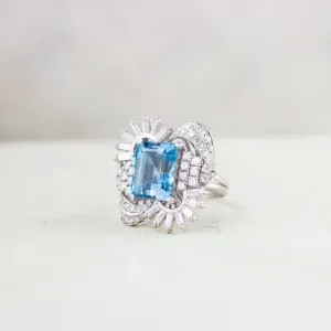 Retro Aquamarine & Diamond Cocktail Ring, Platinum