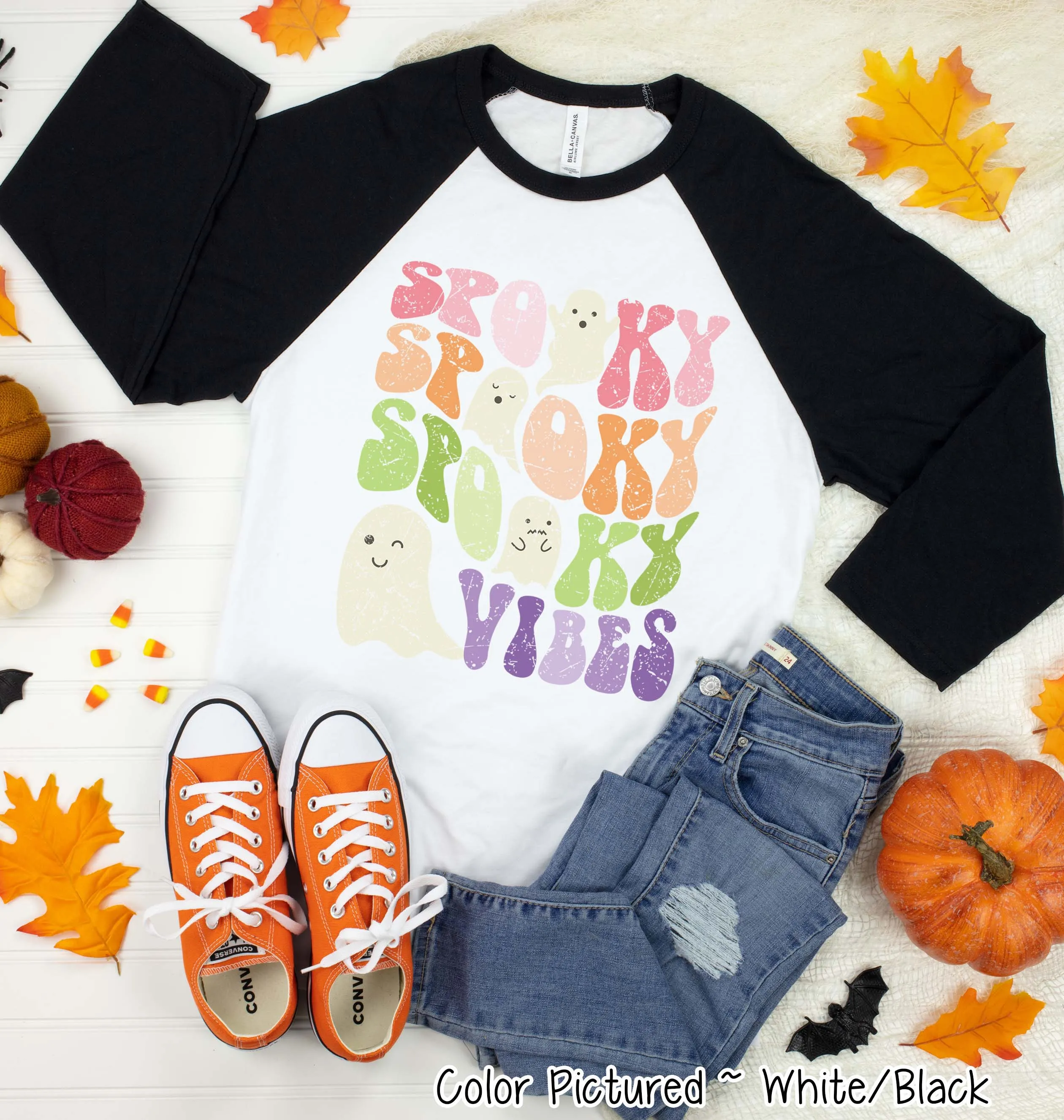Retro Spooky Vibes Halloween Raglan Tee