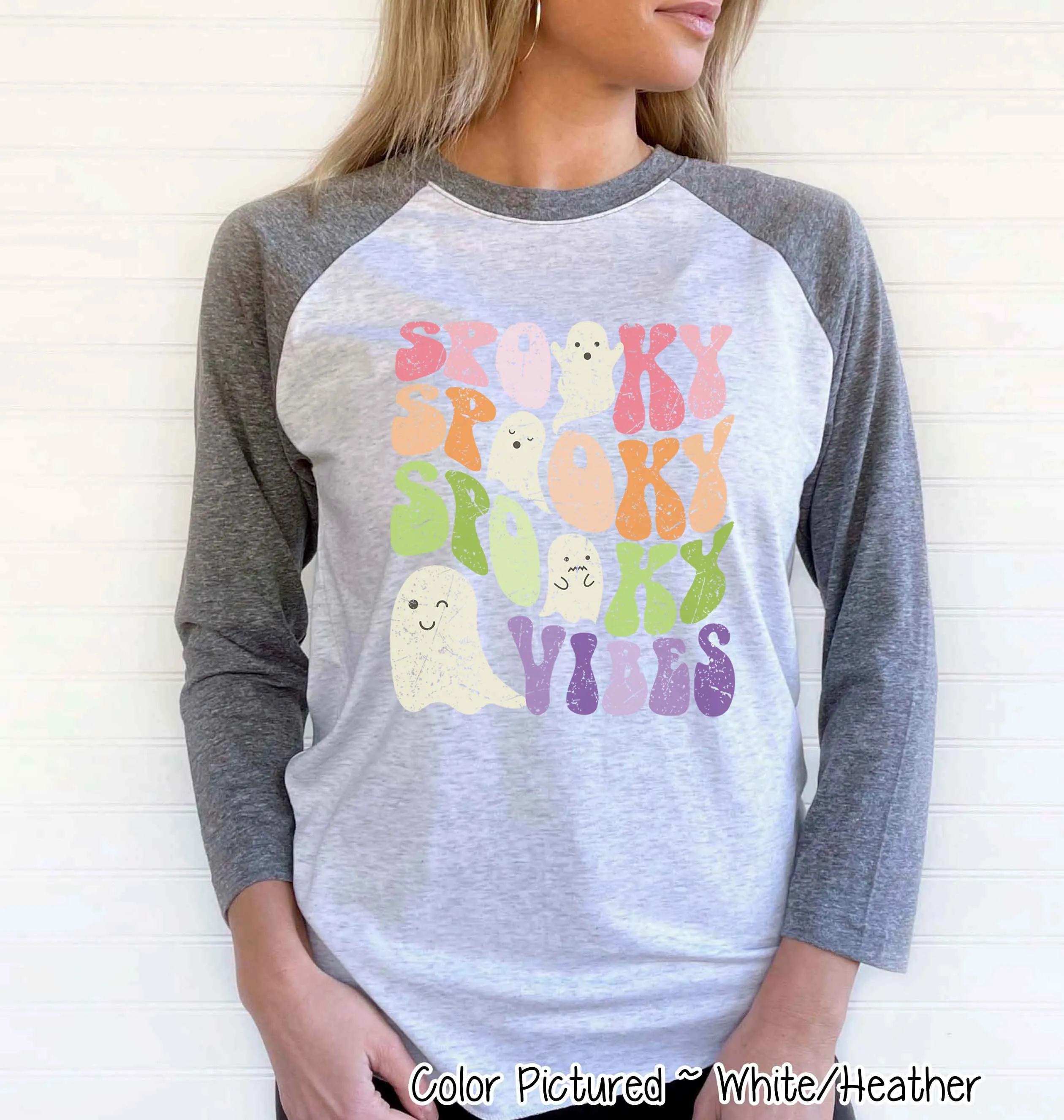 Retro Spooky Vibes Halloween Raglan Tee
