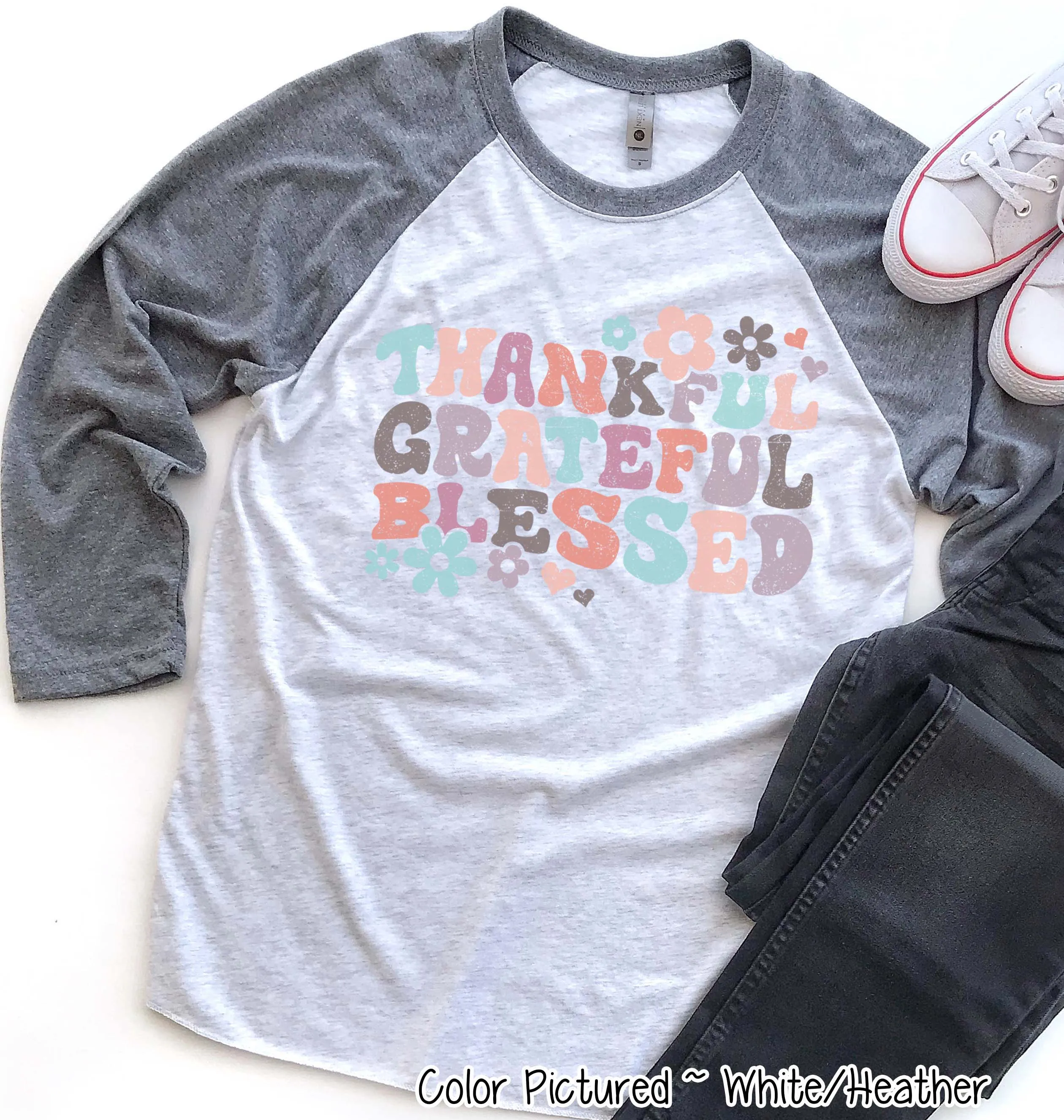 Retro Thankful Grateful Blessed Thanksgiving Fal Tee