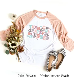 Retro Thankful Grateful Blessed Thanksgiving Fal Tee