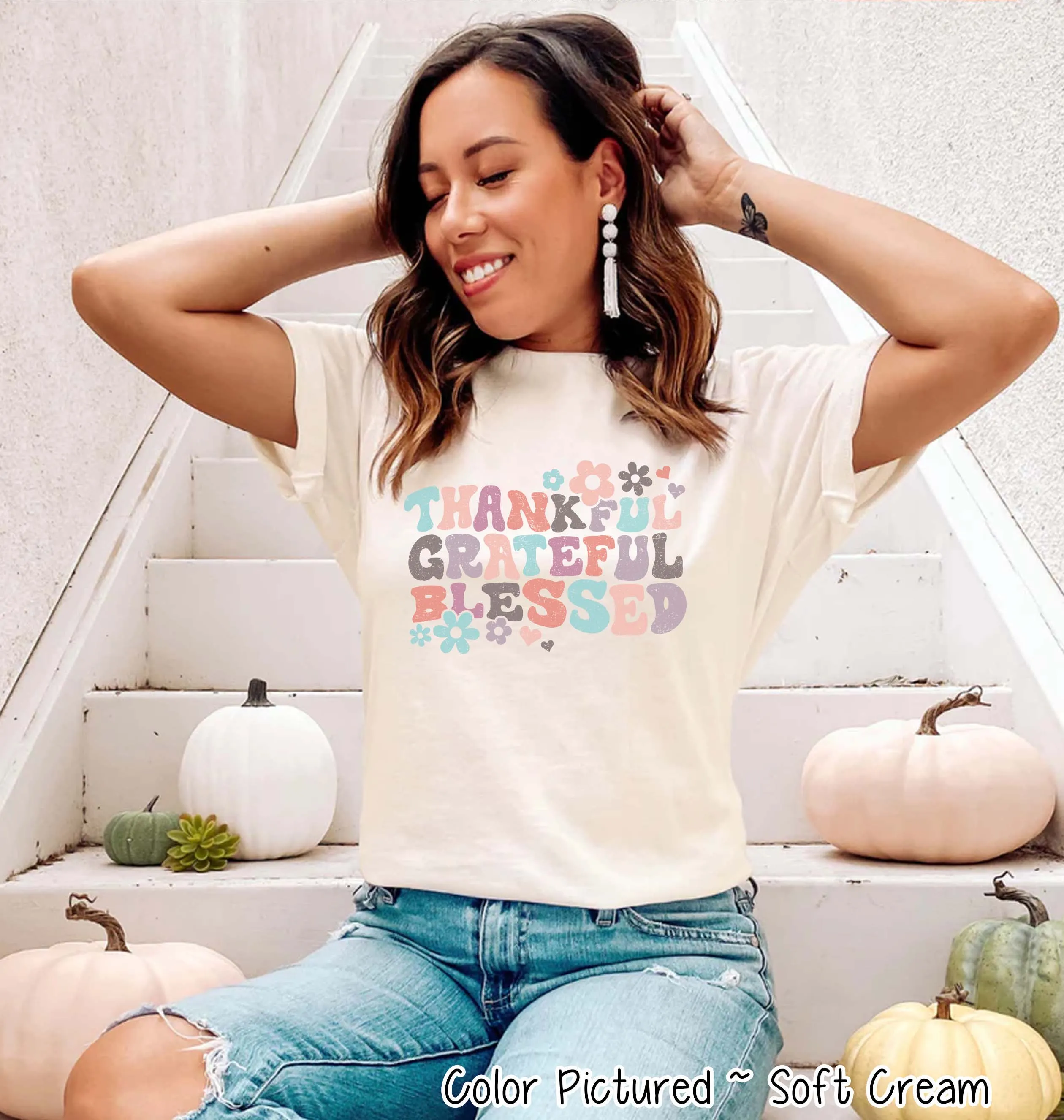Retro Thankful Grateful Blessed Thanksgiving Fall Raglan Tee