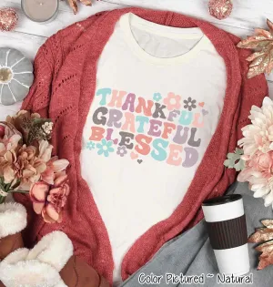 Retro Thankful Grateful Blessed Thanksgiving Fall Raglan Tee