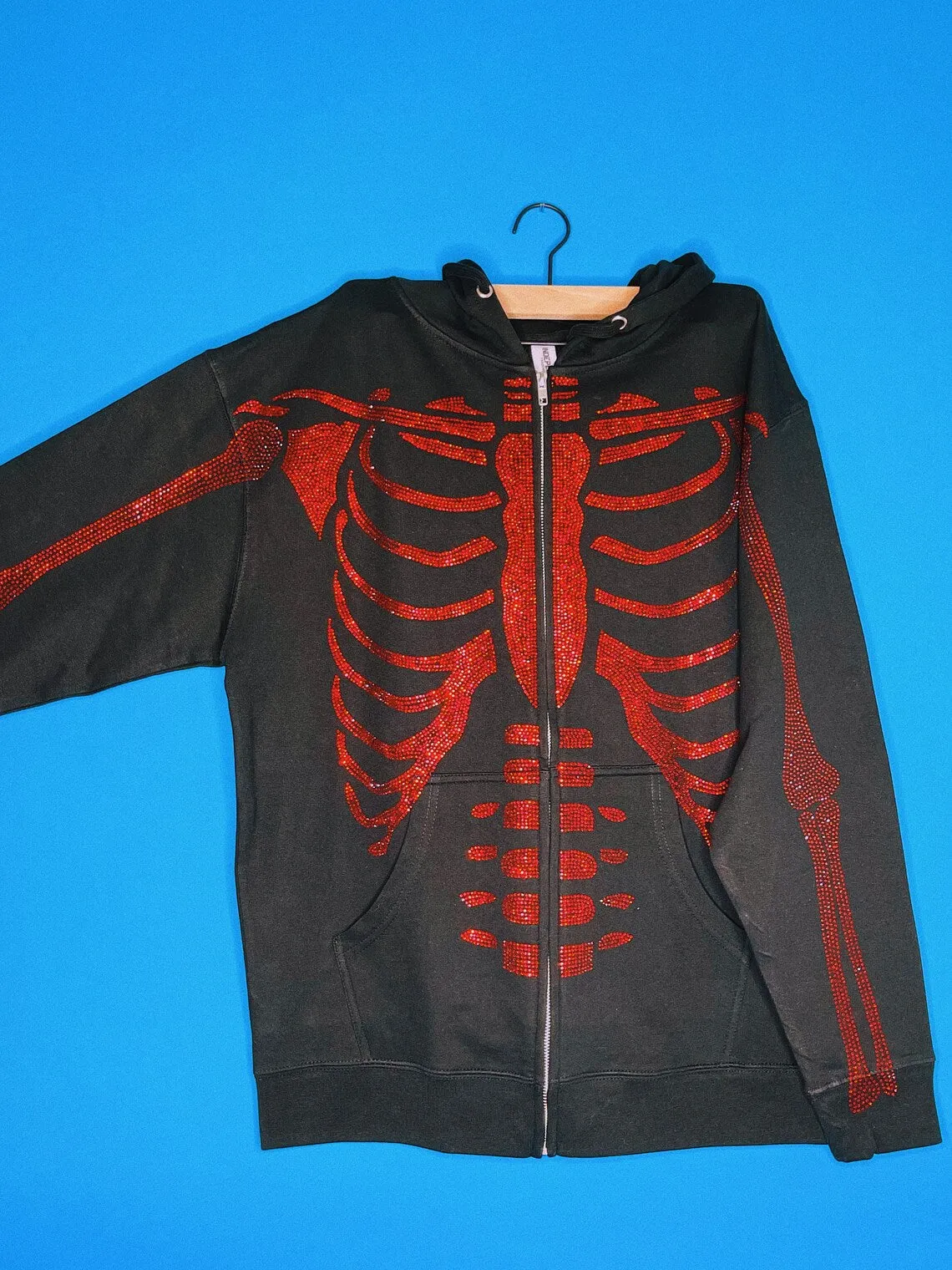 Rhinestone Skeleton Full Zip Hoodie