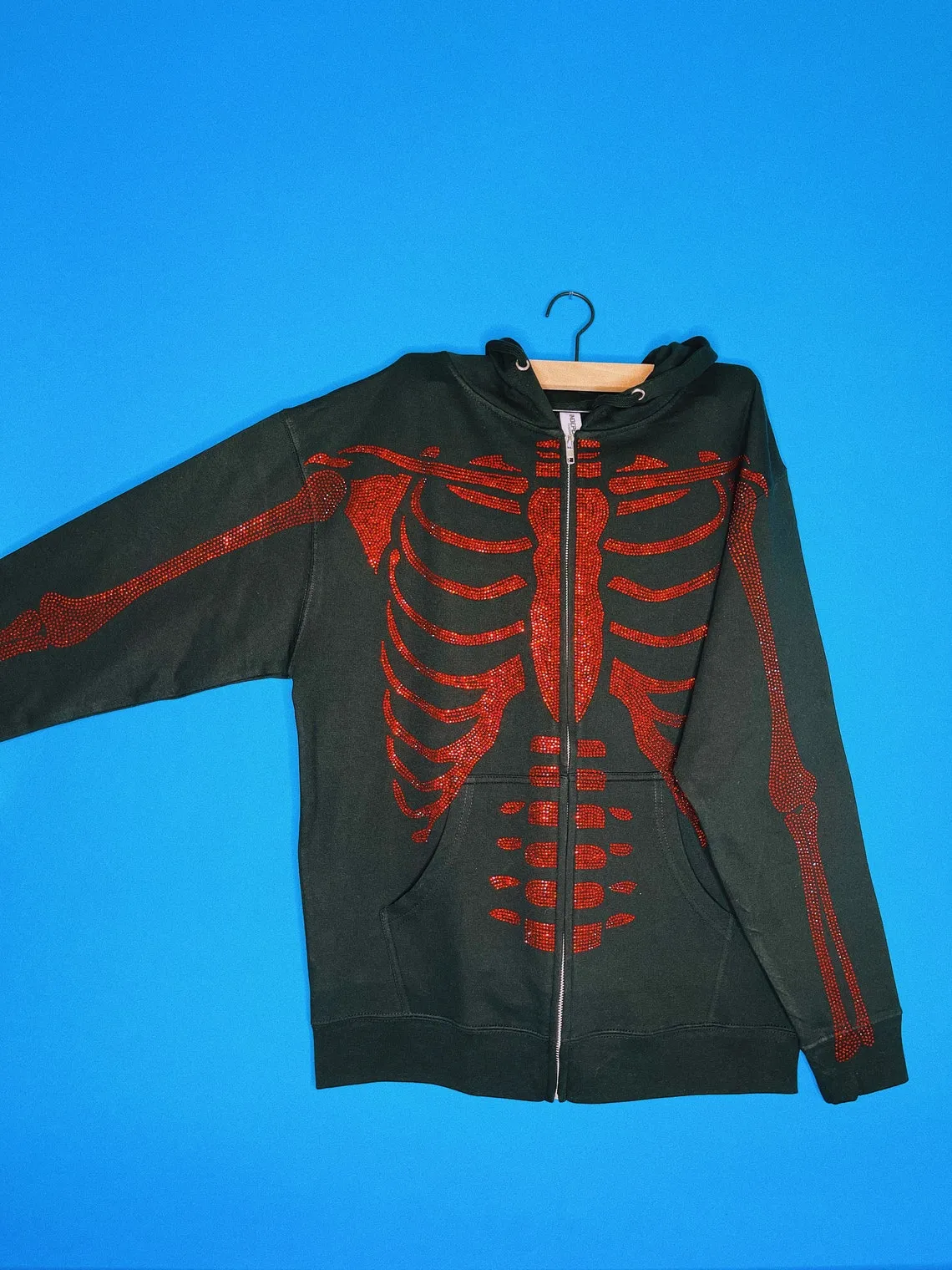Rhinestone Skeleton Full Zip Hoodie