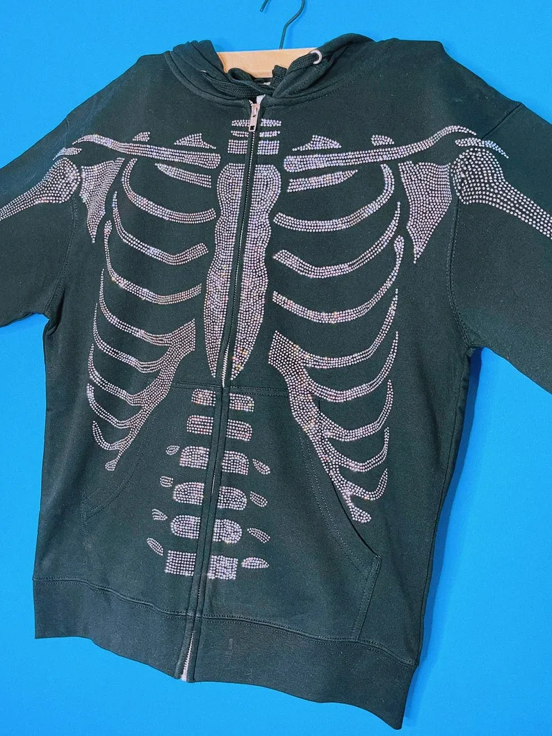Rhinestone Skeleton Full Zip Hoodie