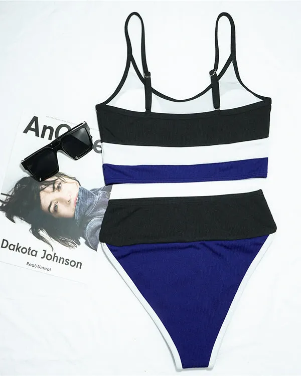Ribbed Colorblock High Waisted Bikini Sets