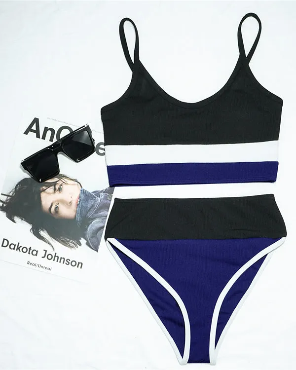 Ribbed Colorblock High Waisted Bikini Sets