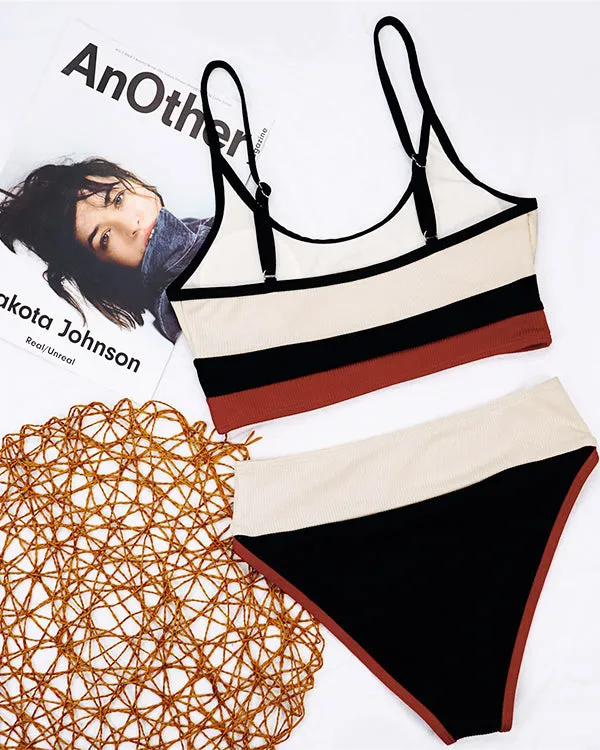 Ribbed Colorblock High Waisted Bikini Sets