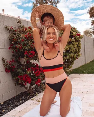 Ribbed Colorblock High Waisted Bikini Sets