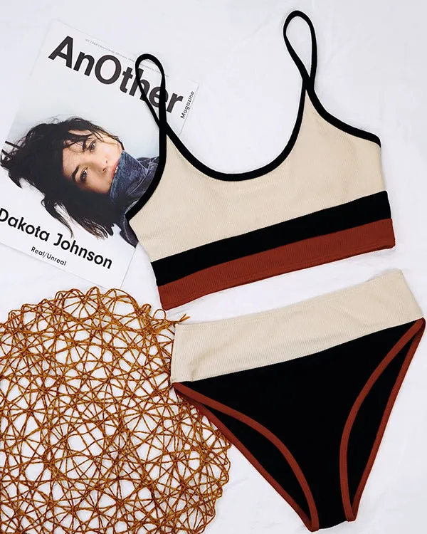 Ribbed Colorblock High Waisted Bikini Sets