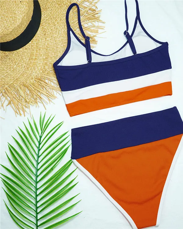 Ribbed Colorblock High Waisted Bikini Sets