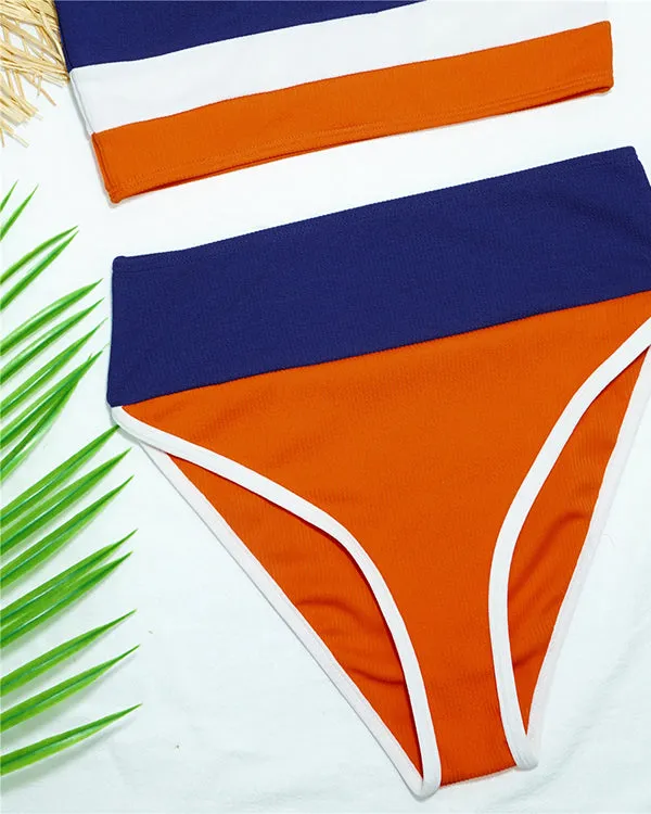 Ribbed Colorblock High Waisted Bikini Sets
