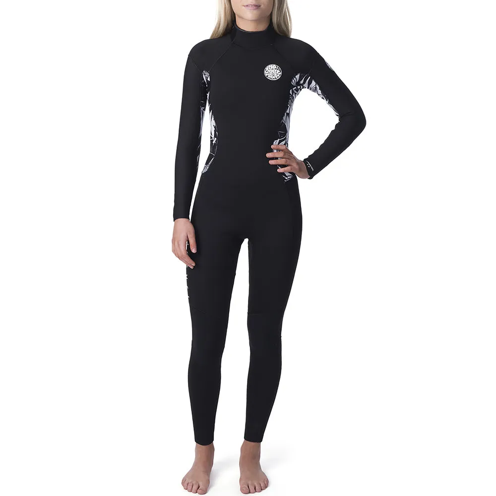 Rip Curl Womens Dawn Patrol 3/2mm Back Zip Wetsuit - Black/Black
