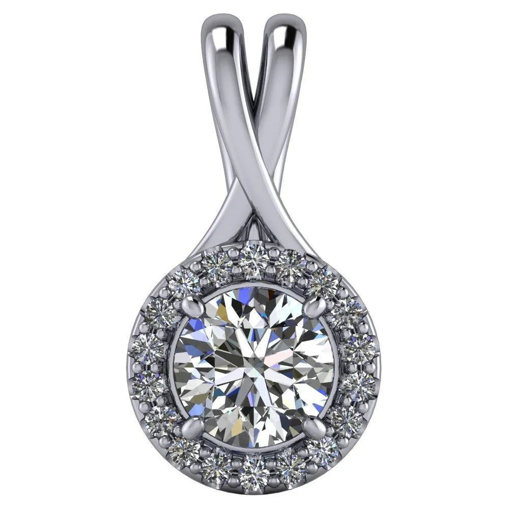 Round Center Stone 4 Prong Diamond Halo Pendant
