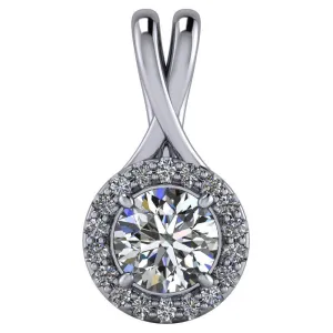 Round Center Stone 4 Prong Diamond Halo Pendant