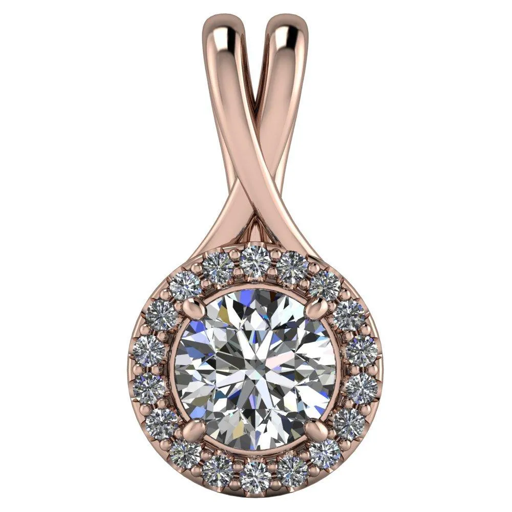 Round Center Stone 4 Prong Diamond Halo Pendant