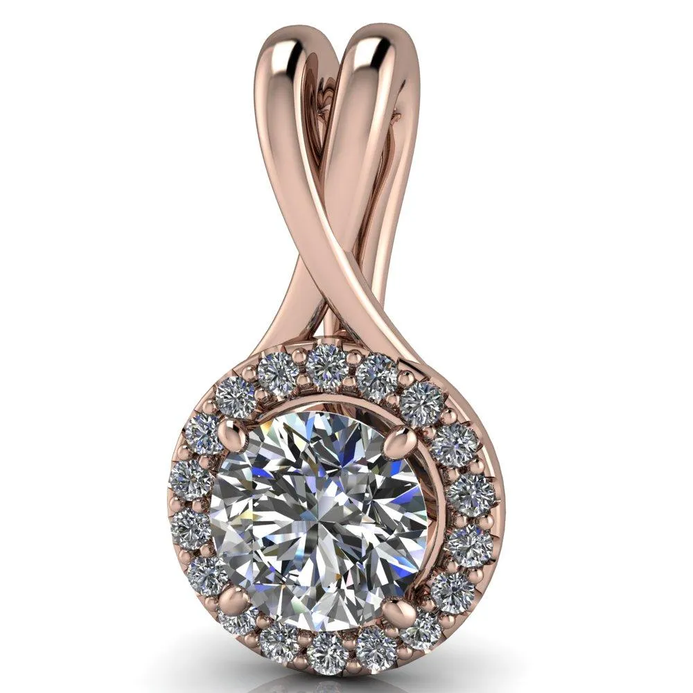 Round Center Stone 4 Prong Diamond Halo Pendant
