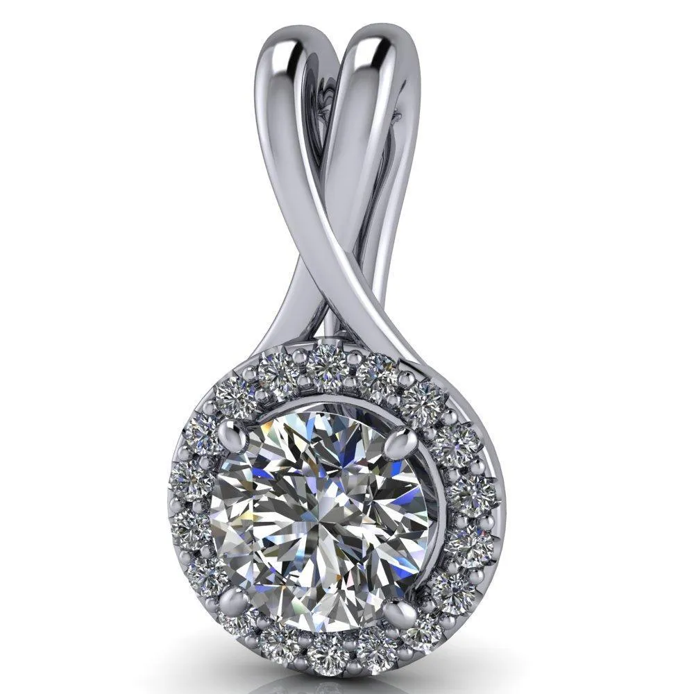 Round Center Stone 4 Prong Diamond Halo Pendant