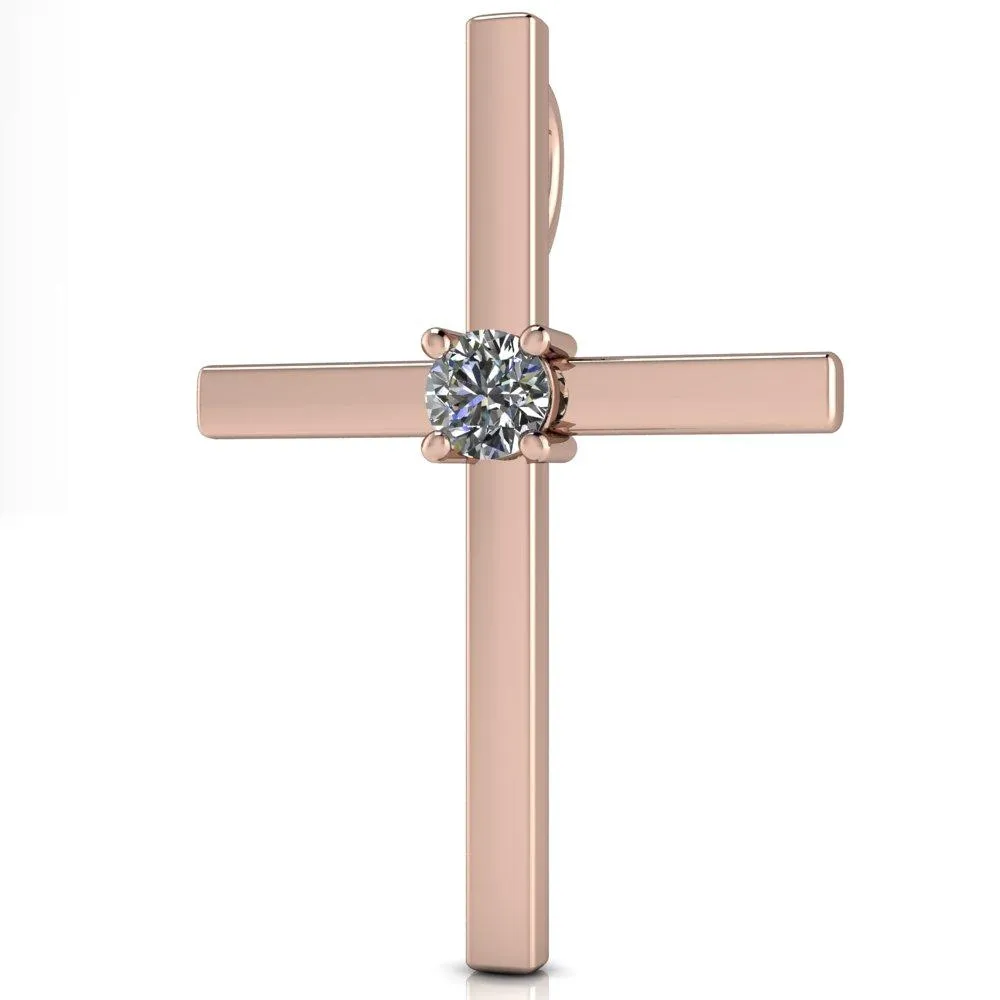 Round Center Stone 4 Prong Solitaire Cross Pendant
