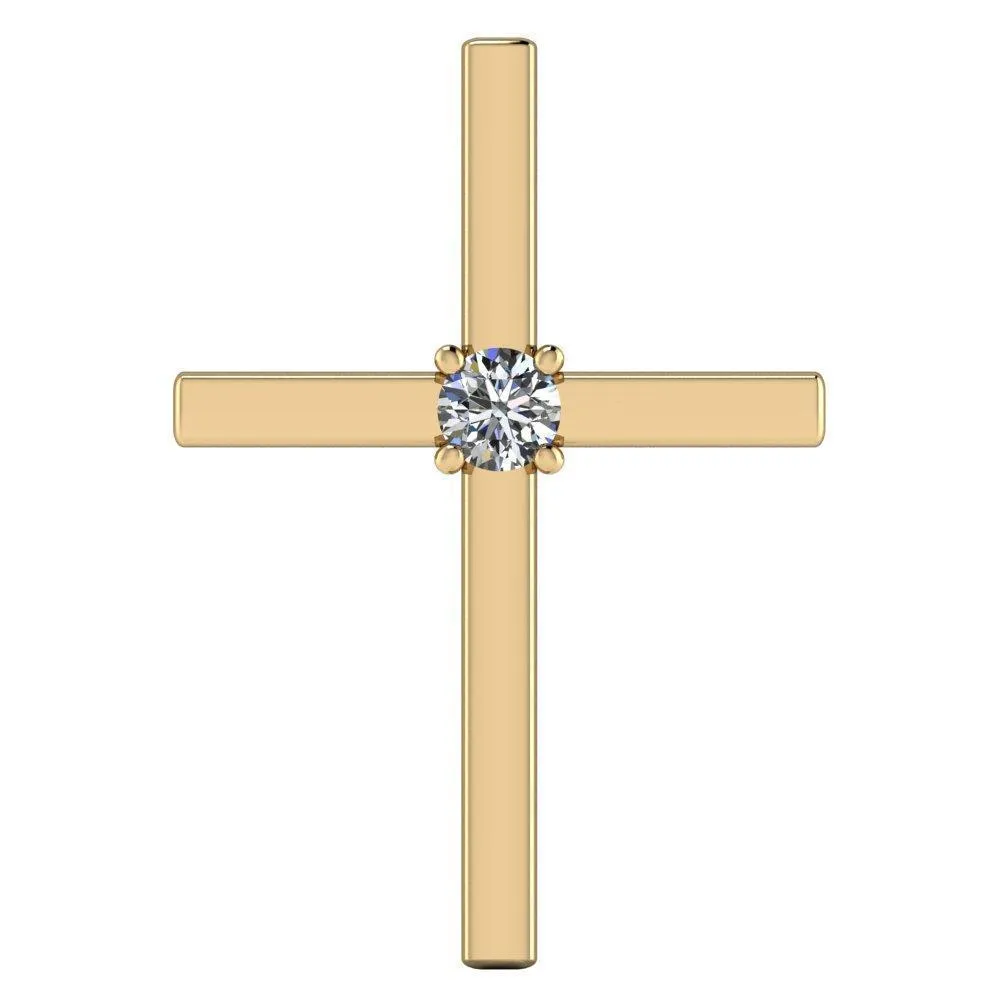Round Center Stone 4 Prong Solitaire Cross Pendant