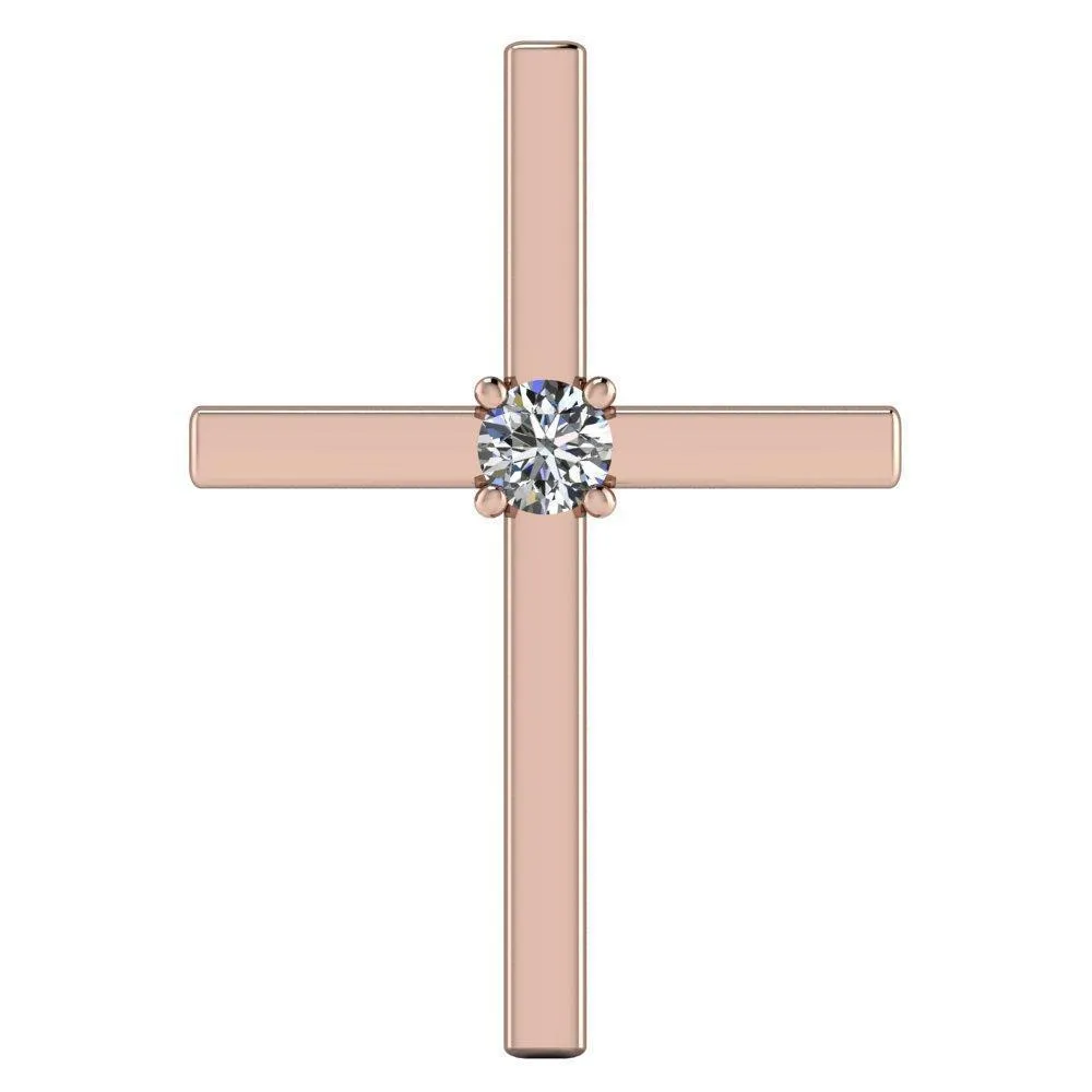 Round Center Stone 4 Prong Solitaire Cross Pendant