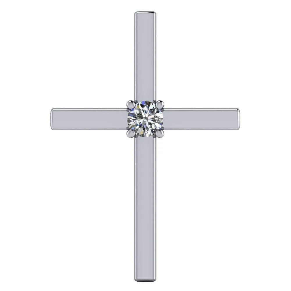 Round Center Stone 4 Prong Solitaire Cross Pendant
