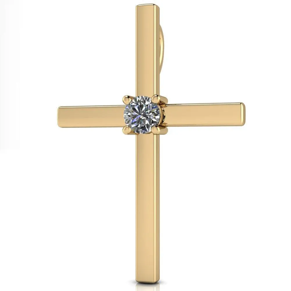 Round Center Stone 4 Prong Solitaire Cross Pendant