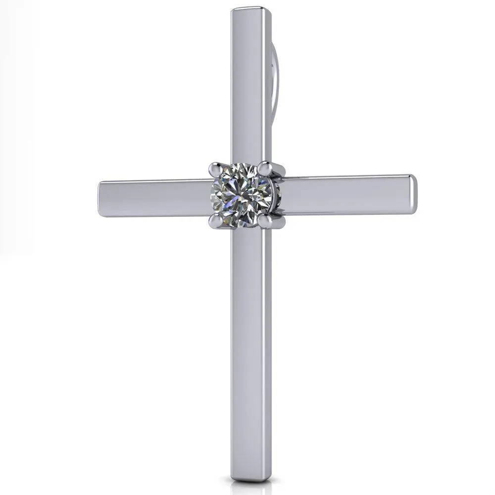 Round Center Stone 4 Prong Solitaire Cross Pendant