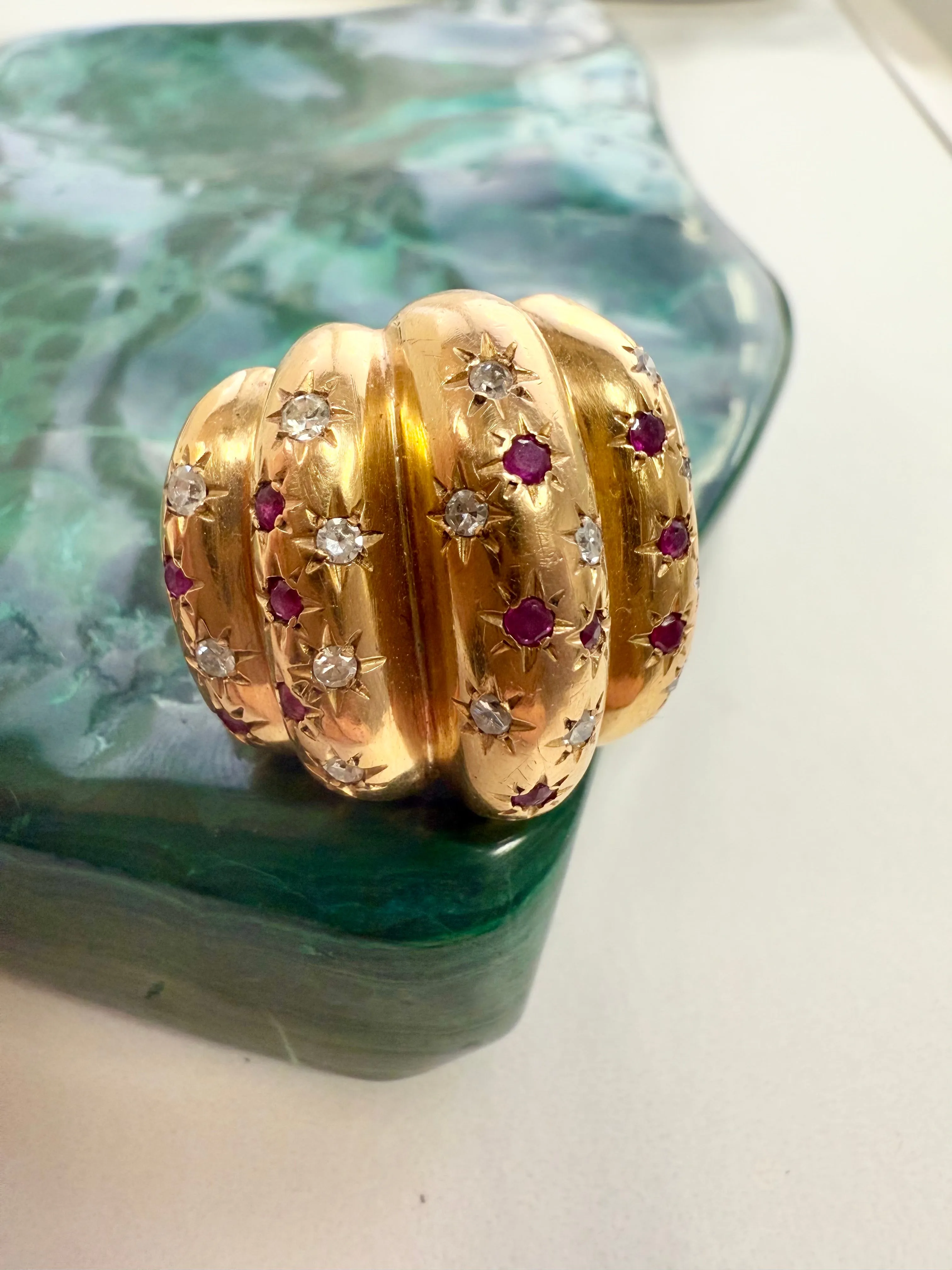 Ruby & Diamond Retro Ring, 18k