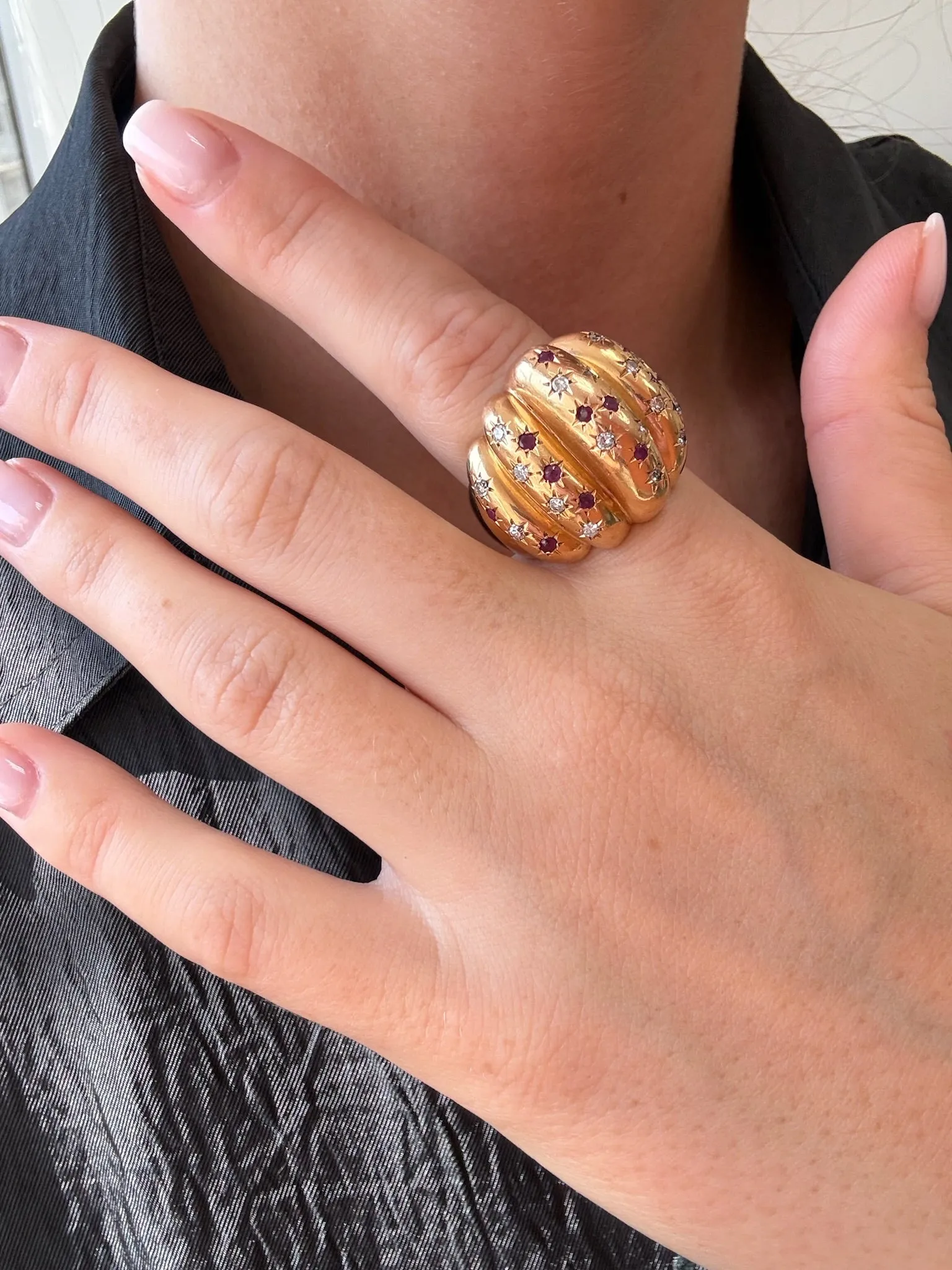 Ruby & Diamond Retro Ring, 18k