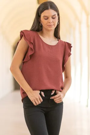 Ruffle cap sleeve blouse in rosewood *