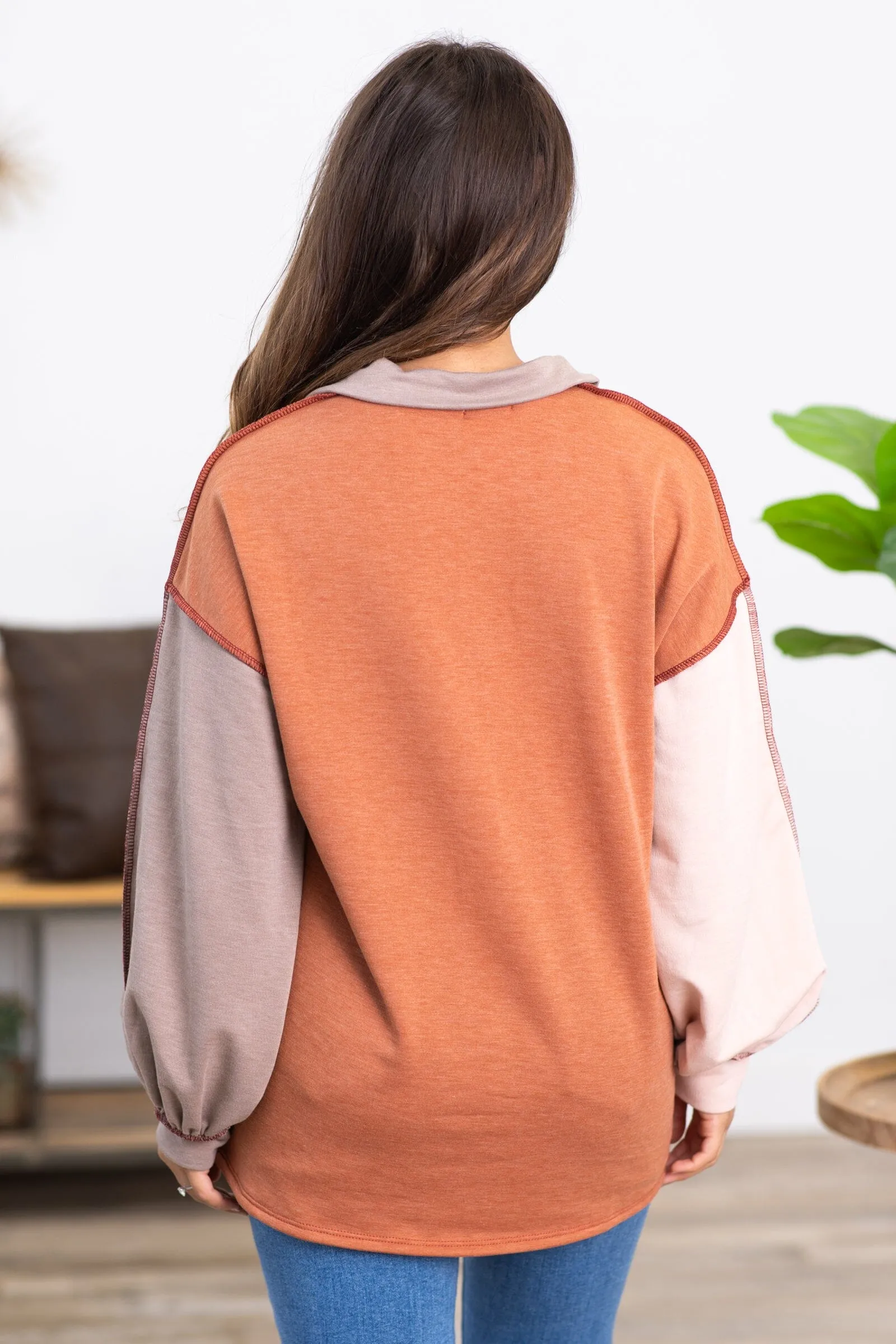 Rust Colorblock 1/4 Zip Pullover