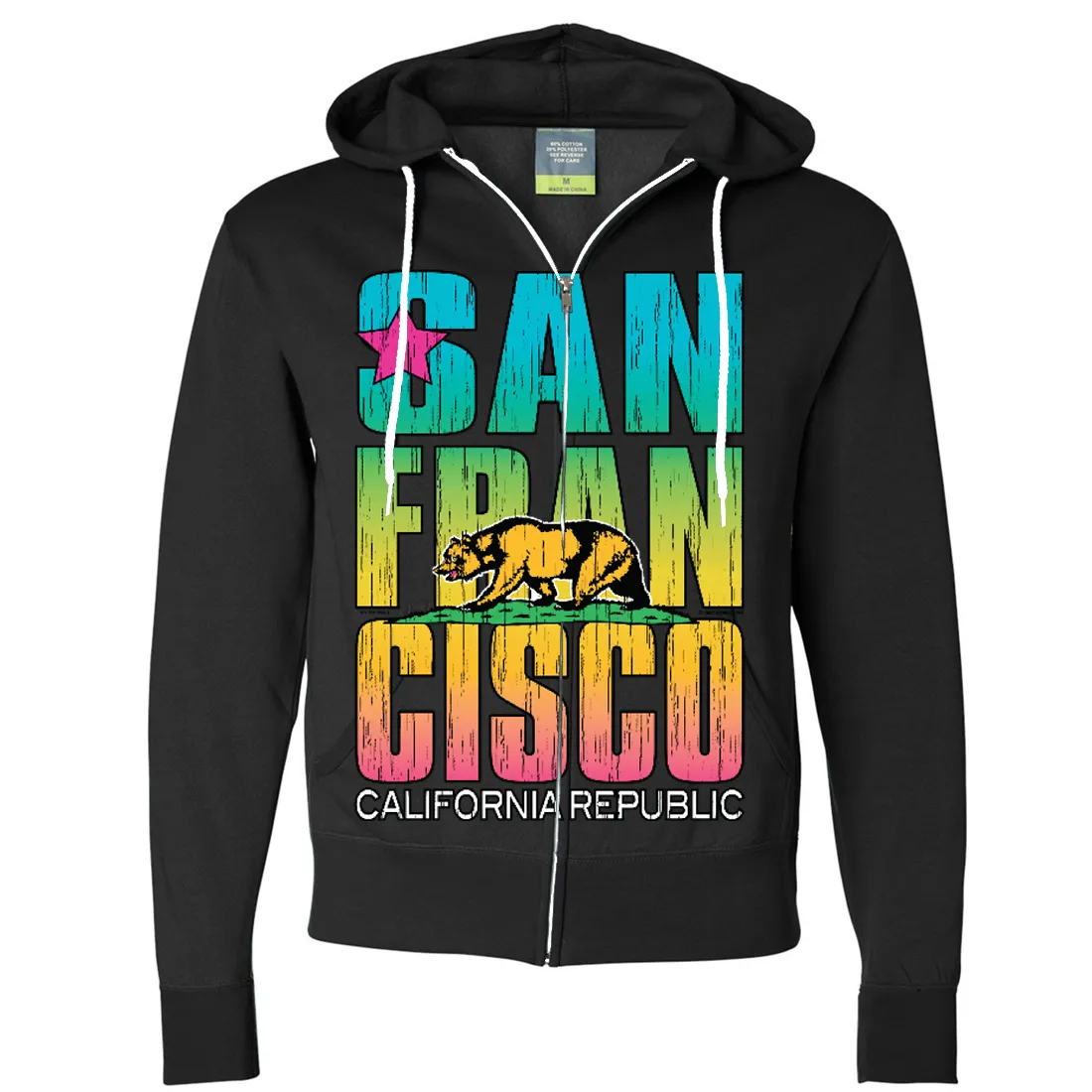 San Francisco California Neon Rainbow Zip-Up Hoodie