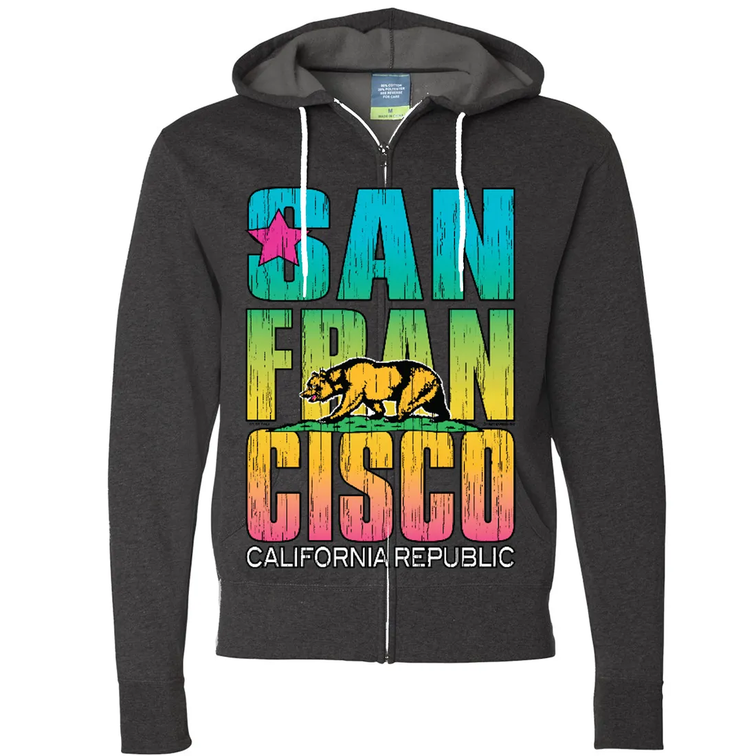 San Francisco California Neon Rainbow Zip-Up Hoodie