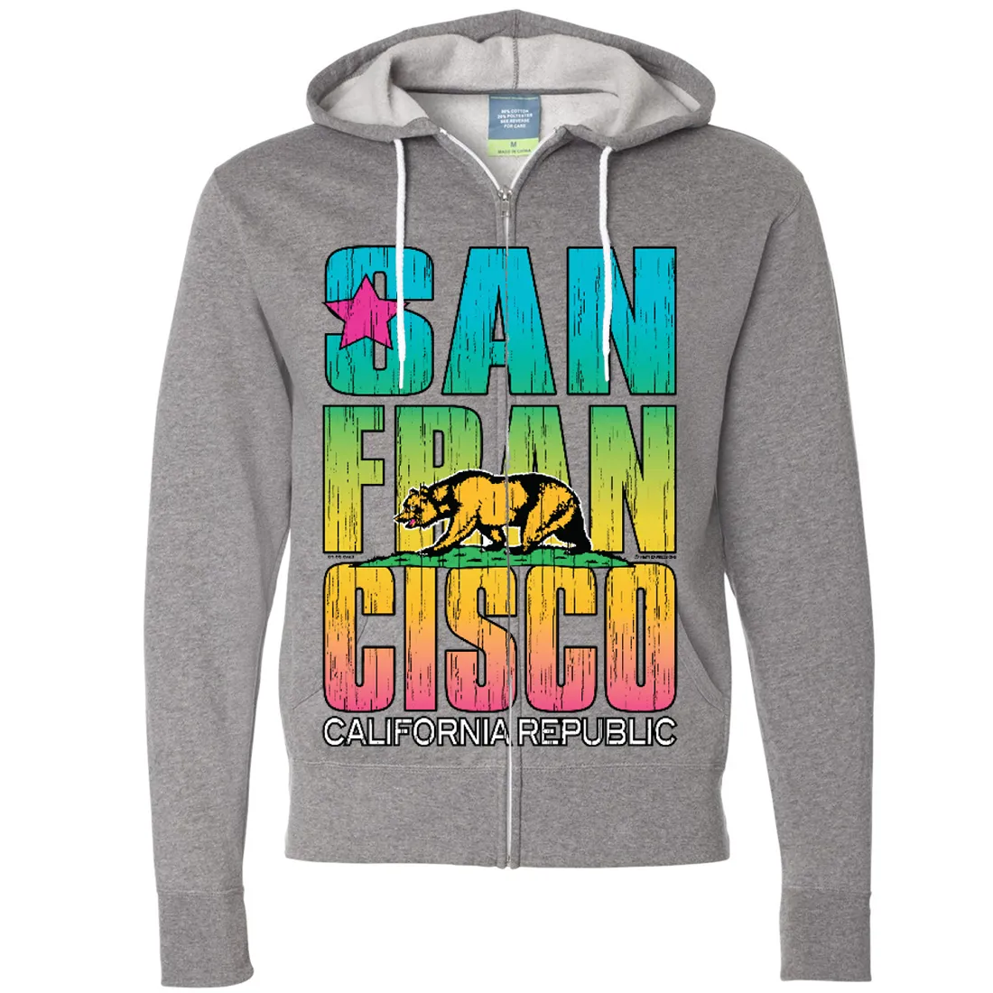 San Francisco California Neon Rainbow Zip-Up Hoodie