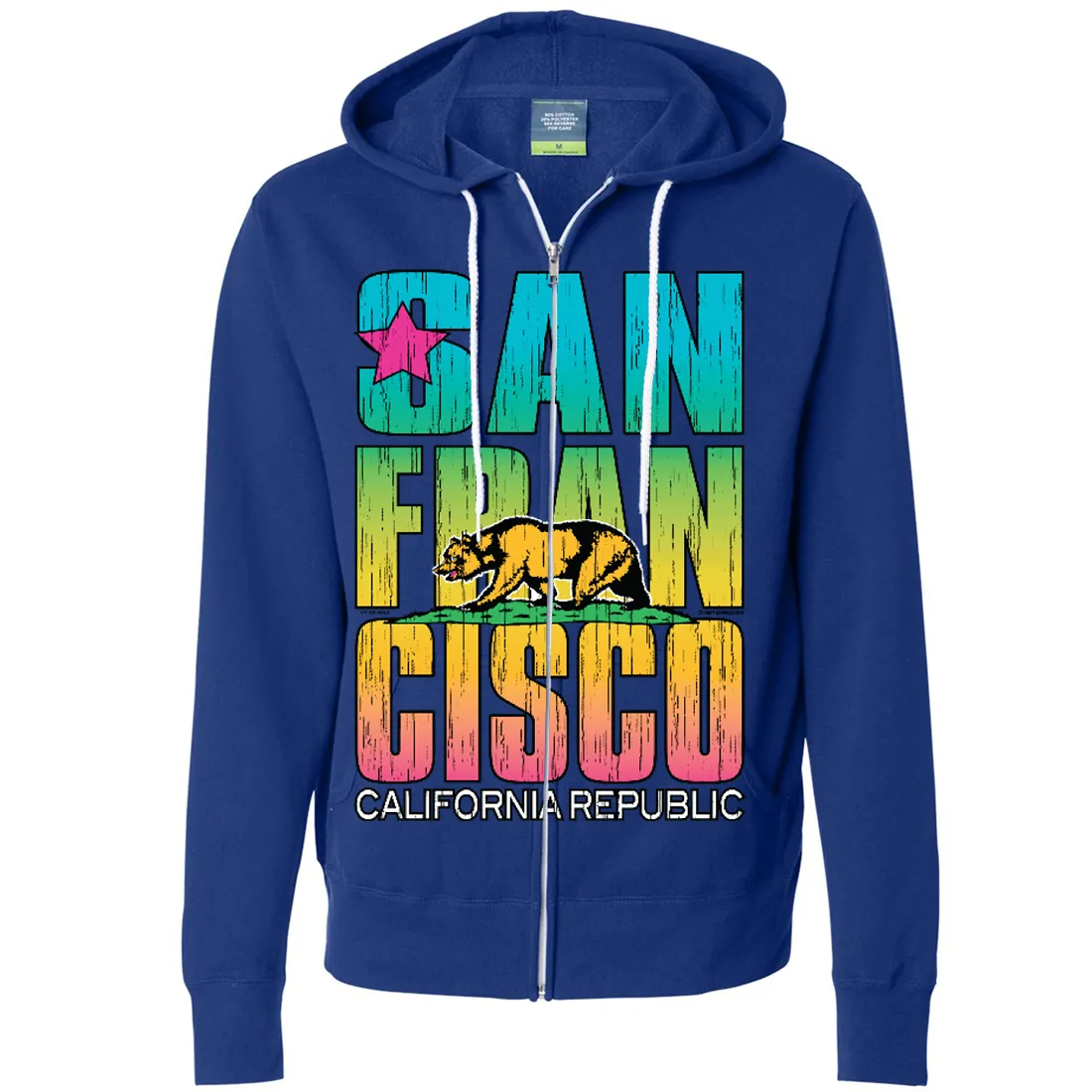 San Francisco California Neon Rainbow Zip-Up Hoodie
