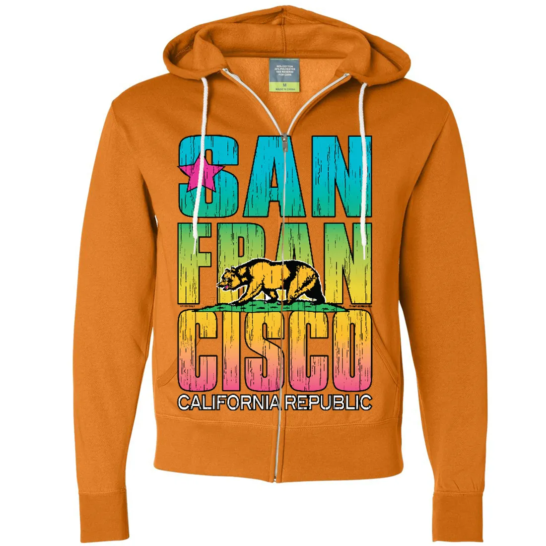 San Francisco California Neon Rainbow Zip-Up Hoodie