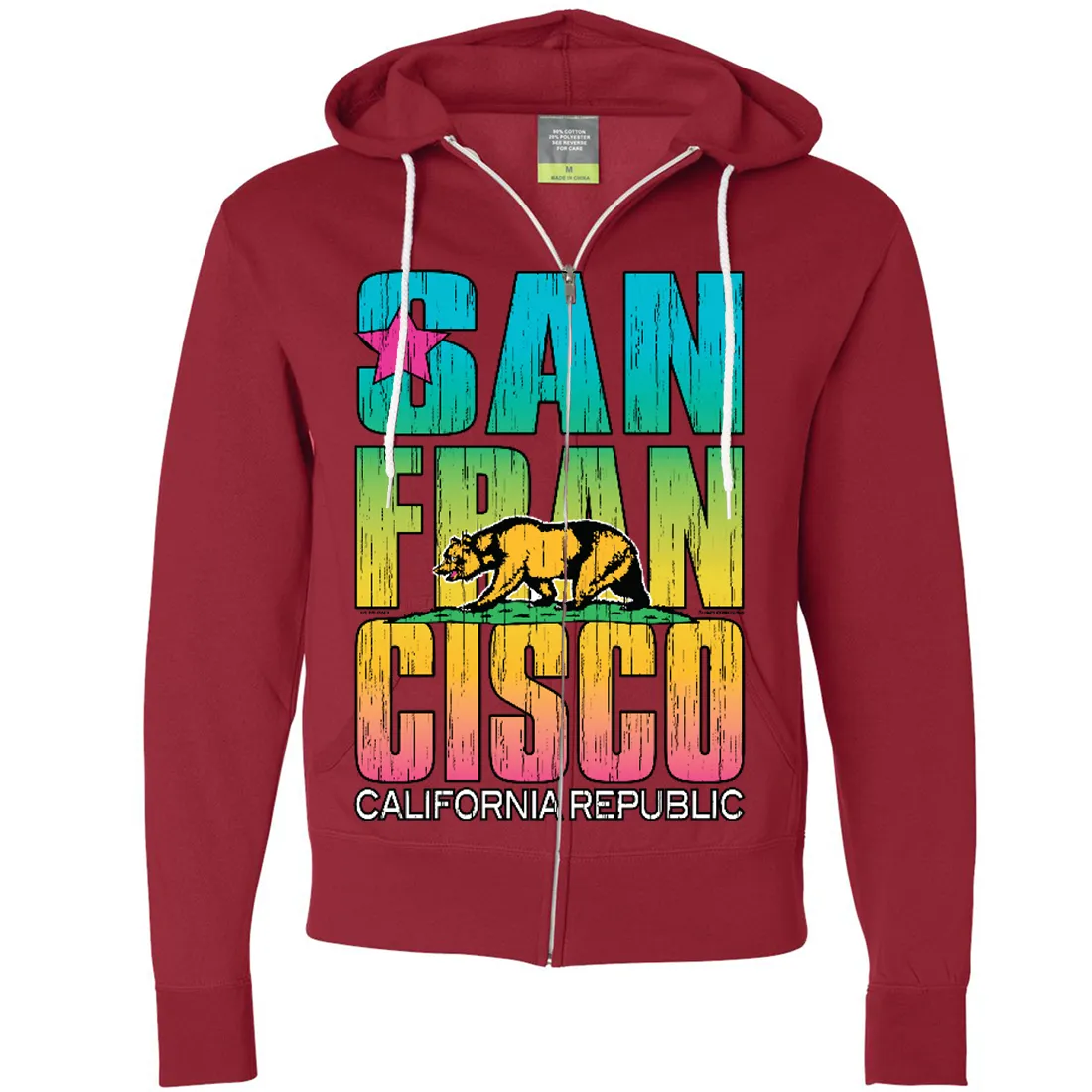 San Francisco California Neon Rainbow Zip-Up Hoodie
