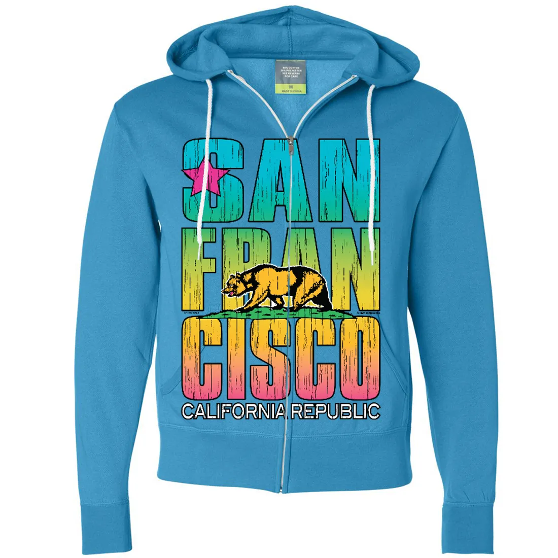 San Francisco California Neon Rainbow Zip-Up Hoodie