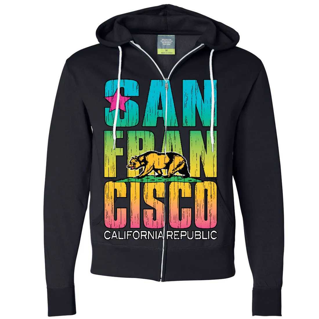 San Francisco California Neon Rainbow Zip-Up Hoodie